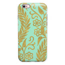Mint and Gold Floral v9 iPhone 6/6s or 6/6s Plus 2-Piece Hybrid INK-Fuzed Case