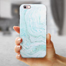 Mint to Teal Textured Marble iPhone 6/6s or 6/6s Plus 2-Piece Hybrid INK-Fuzed Case