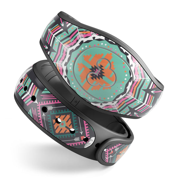 Mirrored Coral and Colored Vector Aztec Pattern - Decal Skin Wrap Kit for the Disney Magic Band