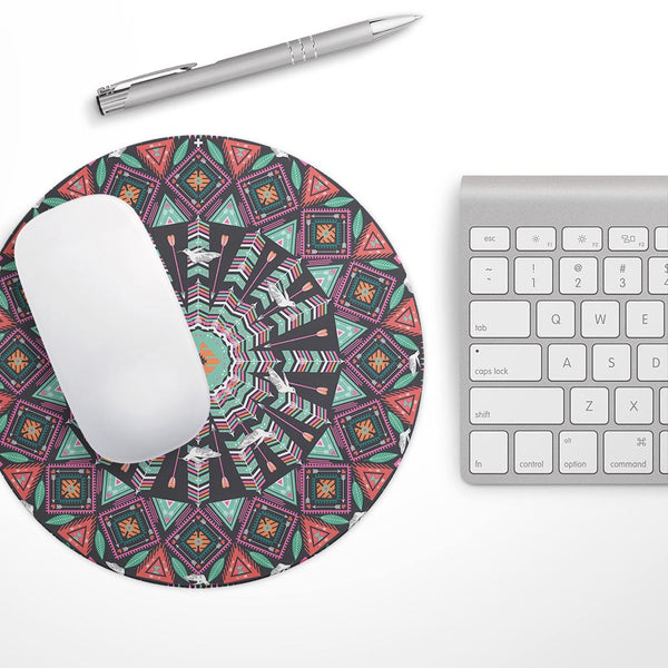 Mirrored Coral and Colored Vector Aztec Pattern// WaterProof Rubber Foam Backed Anti-Slip Mouse Pad for Home Work Office or Gaming Computer Desk