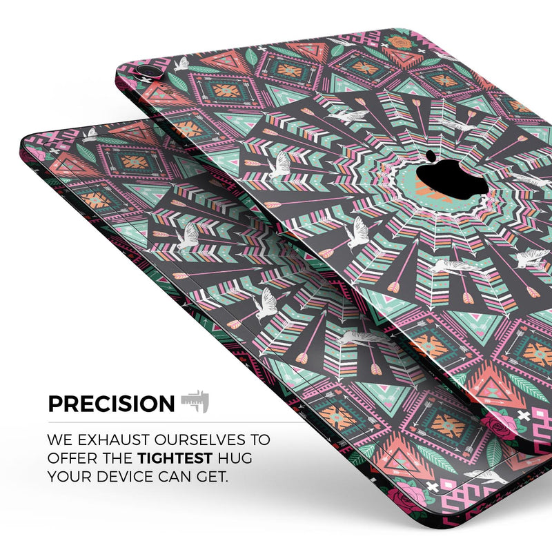 Mirrored Coral and Colored Vector Aztec Pattern - Full Body Skin Decal for the Apple iPad Pro 12.9", 11", 10.5", 9.7", Air or Mini (All Models Available)