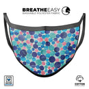 Mixed Aqua Blue and Pink Watercolor Dots - Made in USA Mouth Cover Unisex Anti-Dust Cotton Blend Reusable & Washable Face Mask with Adjustable Sizing for Adult or Child