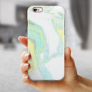 Mixtured Mint and Yellow Textured Marble iPhone 6/6s or 6/6s Plus 2-Piece Hybrid INK-Fuzed Case