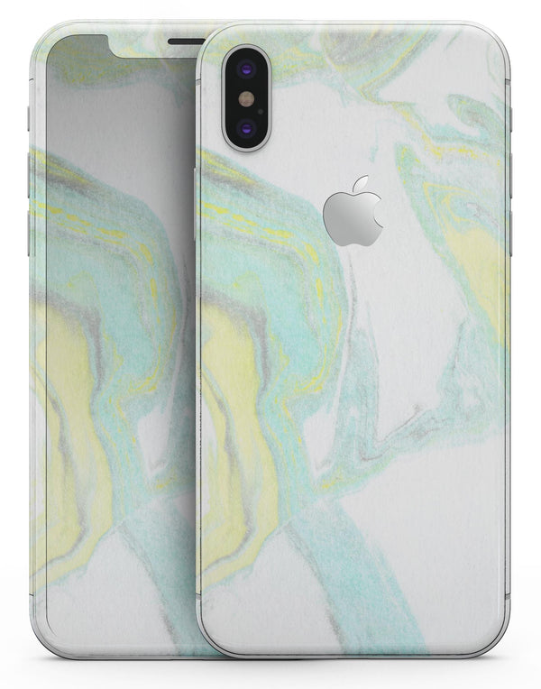 Mixtured Mint and Yellow Textured Marble - iPhone X Skin-Kit