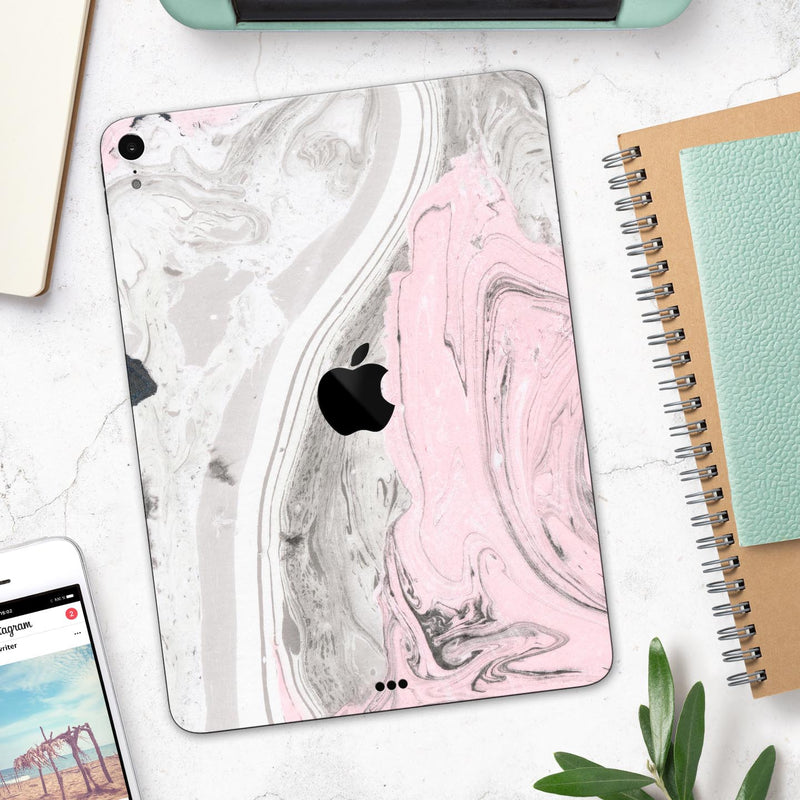 Mixtured Pink and Gray Textured Marble - Full Body Skin Decal for the Apple iPad Pro 12.9", 11", 10.5", 9.7", Air or Mini (All Models Available)