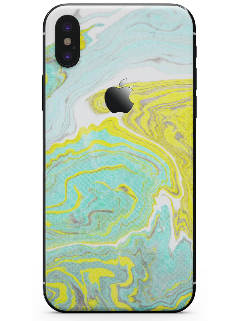 Mixtured Yellow and Green Textured Marble - iPhone X Skin-Kit
