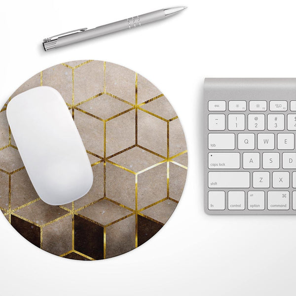Modern Gold Hex V1// WaterProof Rubber Foam Backed Anti-Slip Mouse Pad for Home Work Office or Gaming Computer Desk
