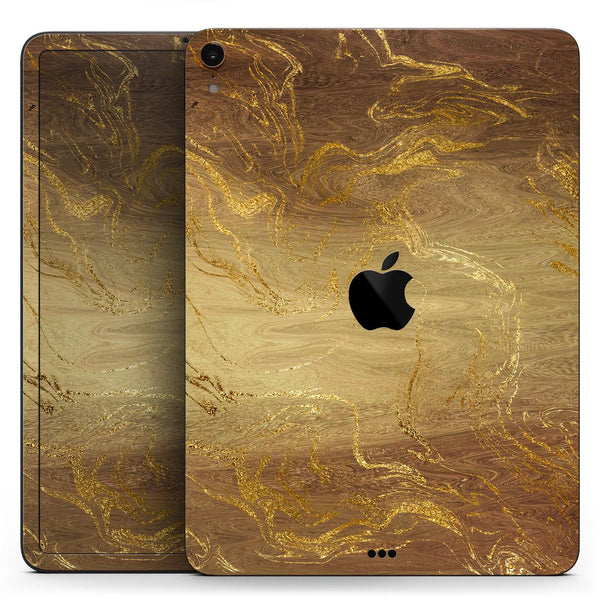 Molten Gold Digital Foil Swirl V1 - Full Body Skin Decal for the Apple iPad Pro 12.9", 11", 10.5", 9.7", Air or Mini (All Models Available)