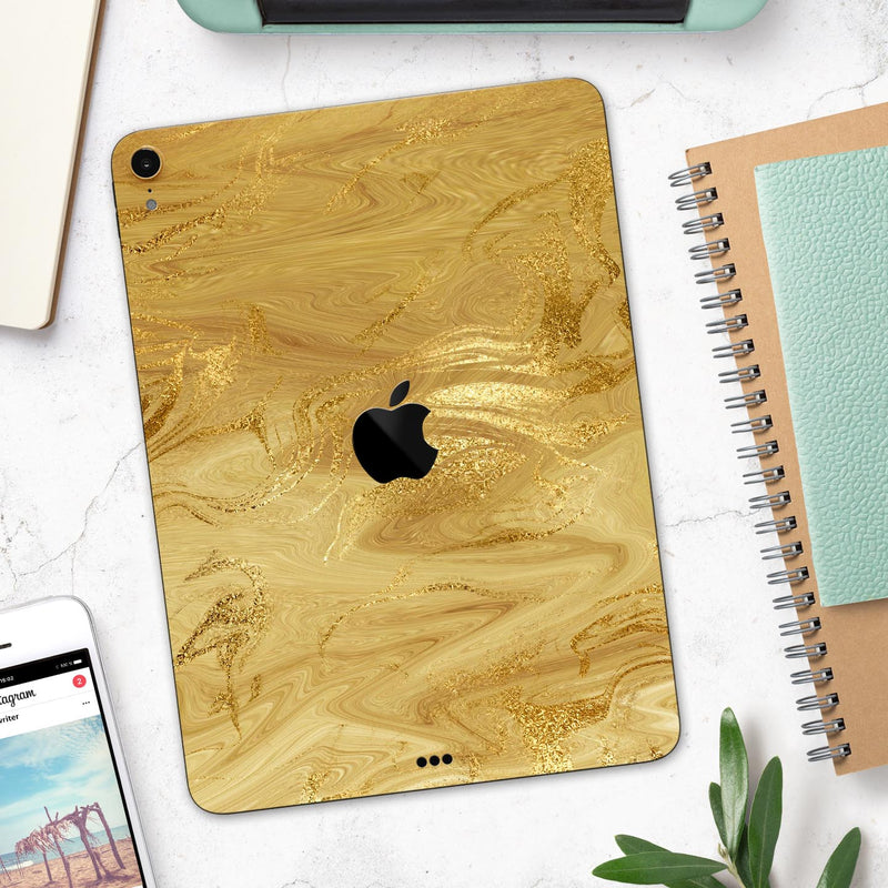 Molten Gold Digital Foil Swirl V5 - Full Body Skin Decal for the Apple iPad Pro 12.9", 11", 10.5", 9.7", Air or Mini (All Models Available)
