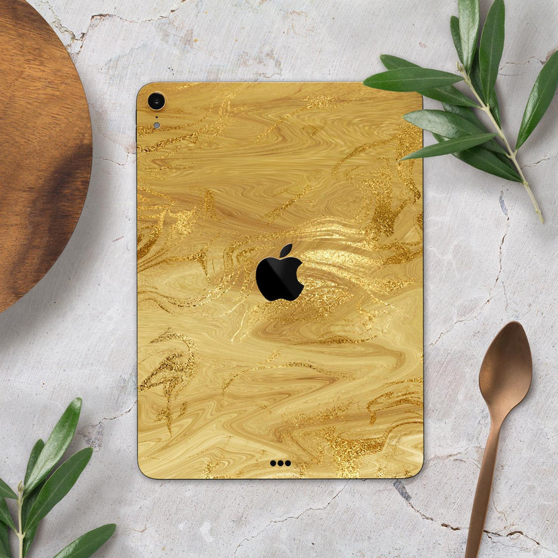 Molten Gold Digital Foil Swirl V5 - Full Body Skin Decal for the Apple iPad Pro 12.9", 11", 10.5", 9.7", Air or Mini (All Models Available)