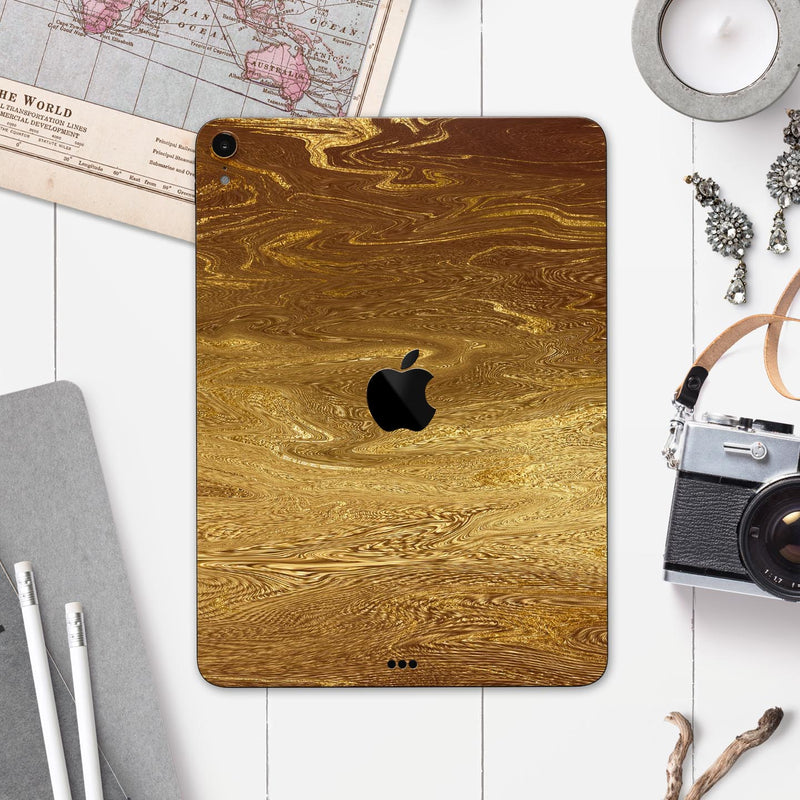 Molten Gold Digital Foil Swirl V7 - Full Body Skin Decal for the Apple iPad Pro 12.9", 11", 10.5", 9.7", Air or Mini (All Models Available)