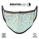 Multicolor Birthday Shapes Over Mint  - Made in USA Mouth Cover Unisex Anti-Dust Cotton Blend Reusable & Washable Face Mask with Adjustable Sizing for Adult or Child