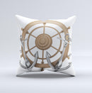 Nautical Captain's Wheel with anchors ink-Fuzed Decorative Throw Pillow