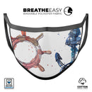 Nautical Pen and Watercolor - Made in USA Mouth Cover Unisex Anti-Dust Cotton Blend Reusable & Washable Face Mask with Adjustable Sizing for Adult or Child