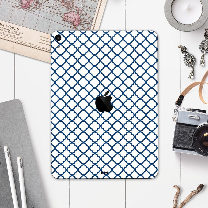 Navy & White Seamless Morocan Pattern - Full Body Skin Decal for the Apple iPad Pro 12.9", 11", 10.5", 9.7", Air or Mini (All Models Available)