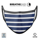 Navy Blue and White Horizontal Stripes - Made in USA Mouth Cover Unisex Anti-Dust Cotton Blend Reusable & Washable Face Mask with Adjustable Sizing for Adult or Child