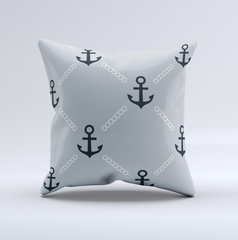 Navy & Gray Vintage Solid Color Anchor Linked Ink-Fuzed Decorative Throw Pillow