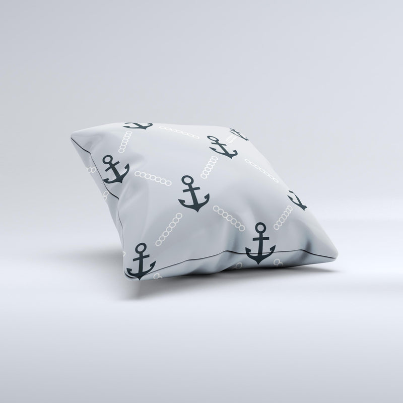 Navy & Gray Vintage Solid Color Anchor Linked Ink-Fuzed Decorative Throw Pillow