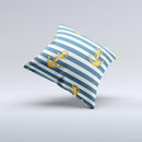 Navy Striped with Gold Anchors Ink-Fuzed Decorative Throw Pillow