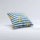 Navy Striped with Gold Anchors Ink-Fuzed Decorative Throw Pillow