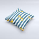 Navy Striped with Gold Anchors Ink-Fuzed Decorative Throw Pillow