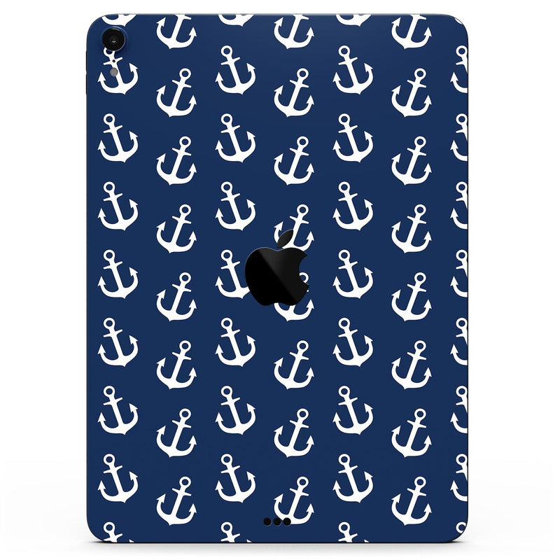 Navy and White Micro Anchors - Full Body Skin Decal for the Apple iPad Pro 12.9", 11", 10.5", 9.7", Air or Mini (All Models Available)