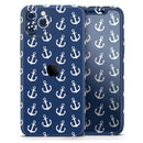 Navy and White Micro Anchors - Protective Skin Wrap & Decal – Compatible with iPhone SE to iPhone 17 Pro Max (All Models)