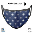 Navy and Whtie Micro Ship Wheels  - Made in USA Mouth Cover Unisex Anti-Dust Cotton Blend Reusable & Washable Face Mask with Adjustable Sizing for Adult or Child