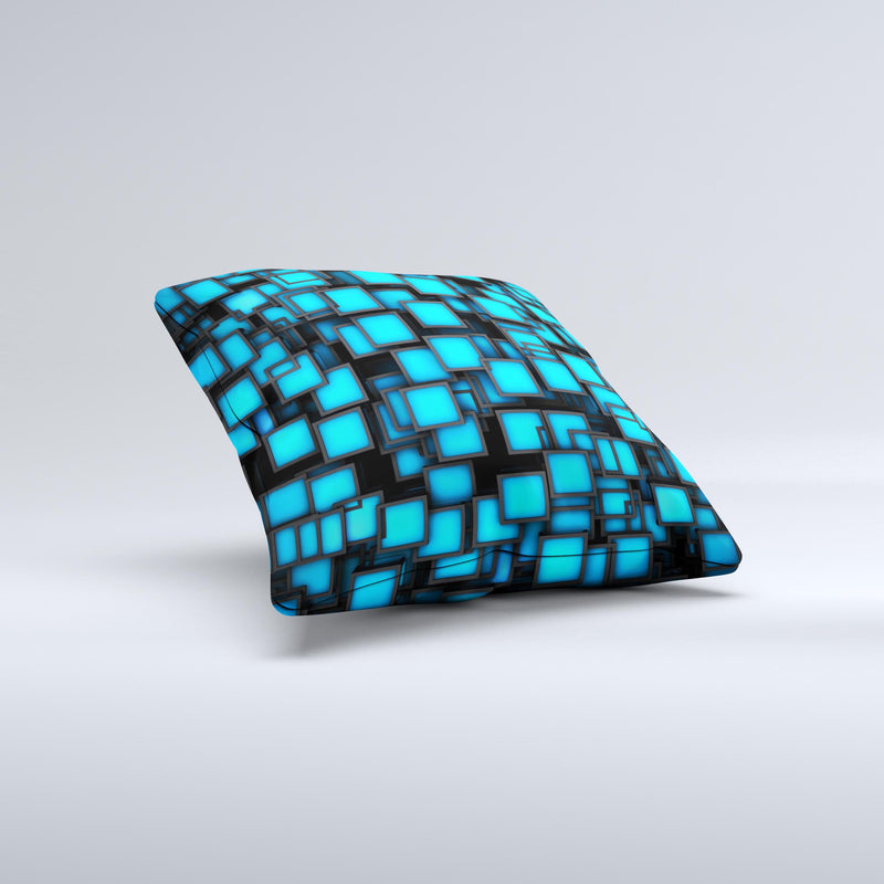 Neon Blue Abstract Cubes Ink-Fuzed Decorative Throw Pillow
