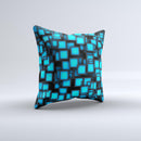 Neon Blue Abstract Cubes Ink-Fuzed Decorative Throw Pillow