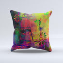 Neon Colored Grunge Surface Ink-Fuzed Decorative Throw Pillow
