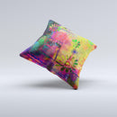 Neon Colored Grunge Surface Ink-Fuzed Decorative Throw Pillow