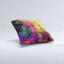 Neon Colored Grunge Surface Ink-Fuzed Decorative Throw Pillow