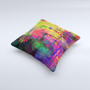 Neon Colored Grunge Surface Ink-Fuzed Decorative Throw Pillow