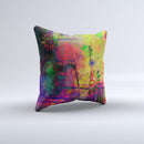 Neon Colored Grunge Surface Ink-Fuzed Decorative Throw Pillow