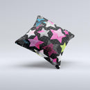 Neon Highlighted Polka Stars On Black ink-Fuzed Decorative Throw Pillow