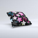 Neon Highlighted Polka Stars On Black ink-Fuzed Decorative Throw Pillow