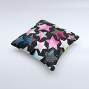 Neon Highlighted Polka Stars On Black ink-Fuzed Decorative Throw Pillow