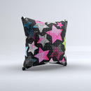 Neon Highlighted Polka Stars On Black ink-Fuzed Decorative Throw Pillow