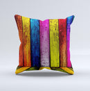 Neon Wood Color-Planks Ink-Fuzed Decorative Throw Pillow