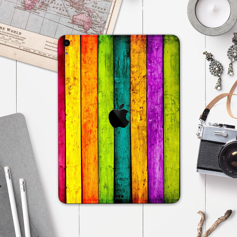 Neon Wood Planks - Full Body Skin Decal for the Apple iPad Pro 12.9", 11", 10.5", 9.7", Air or Mini (All Models Available)