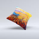 Oil Pastel Lake Sunset ink-Fuzed Decorative Throw Pillow