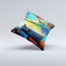 Oil Pastel of Boat on the Shore ink-Fuzed Decorative Throw Pillow