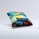Oil Pastel of Boat on the Shore ink-Fuzed Decorative Throw Pillow