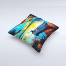 Oil Pastel of Boat on the Shore ink-Fuzed Decorative Throw Pillow