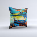 Oil Pastel of Boat on the Shore ink-Fuzed Decorative Throw Pillow