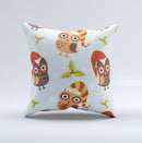 Orange Cartoon Winter Owls ink-Fuzed Decorative Throw Pillow