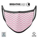 Pale Pink and White Chevron - Made in USA Mouth Cover Unisex Anti-Dust Cotton Blend Reusable & Washable Face Mask with Adjustable Sizing for Adult or Child