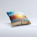 Paradise Sunset Ocean Dock ink-Fuzed Decorative Throw Pillow