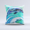 Pastel Vibrant Blue Dolphin ink-Fuzed Decorative Throw Pillow